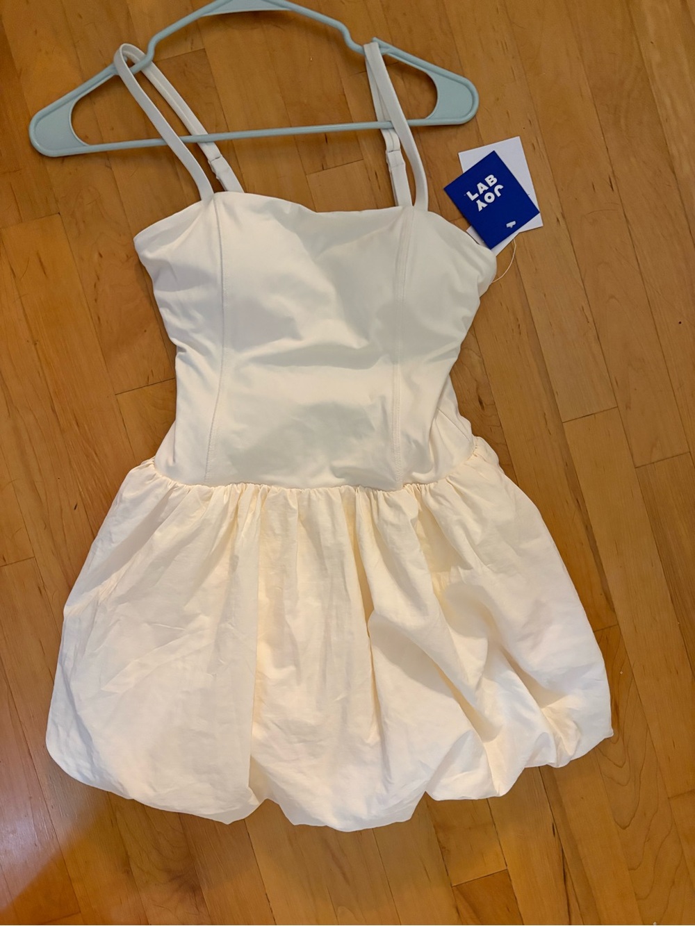 Target Cream Bubble Hem Spaghetti Strap active Dress built in shorts